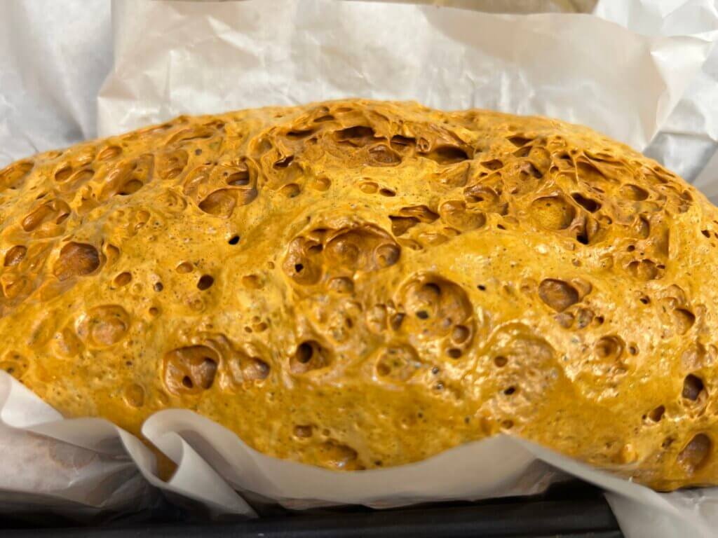 the honeycomb toffee in a baking tray