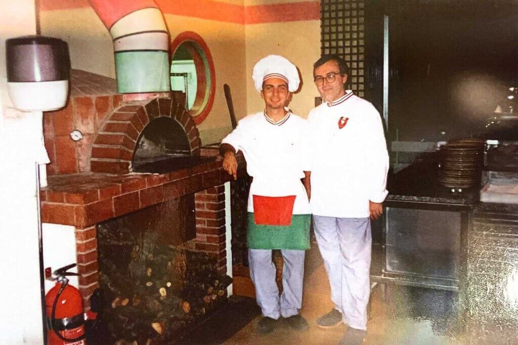 Young Chef François El Aaraj with Chef Giorgio at Al Giardino restaurant inside Al Bustan Hotel during the early years of his culinary career.
