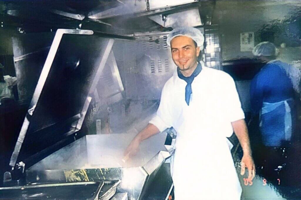 Chef François El Aaraj working in the kitchen at Arabian Food Supplies for Saudi Aramco in Al Khobar, Saudi Arabia, in 2000.