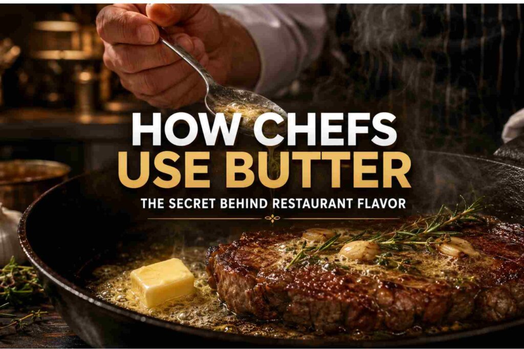 How chefs use butter to baste a seared steak with garlic and herbs for rich restaurant flavor.